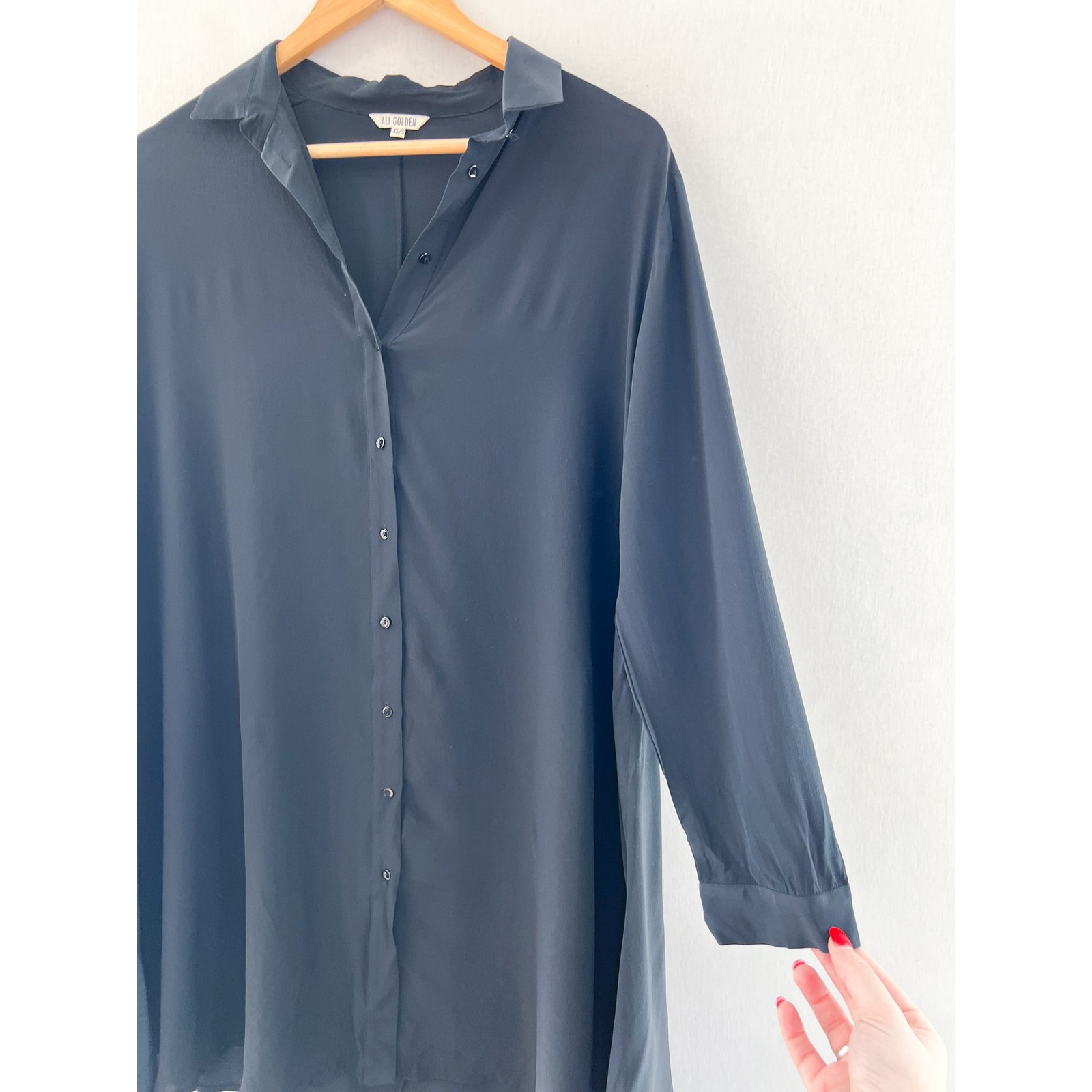 Ali Golden Long Sleeve Silk Collared Swing Dress Xs/S Modern Minimalist Capsule — image 5 of 8
